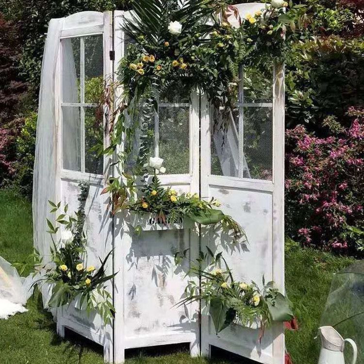 新款森系婚庆道具实木屏风森系背景装饰田园风婚礼道具屏风木质