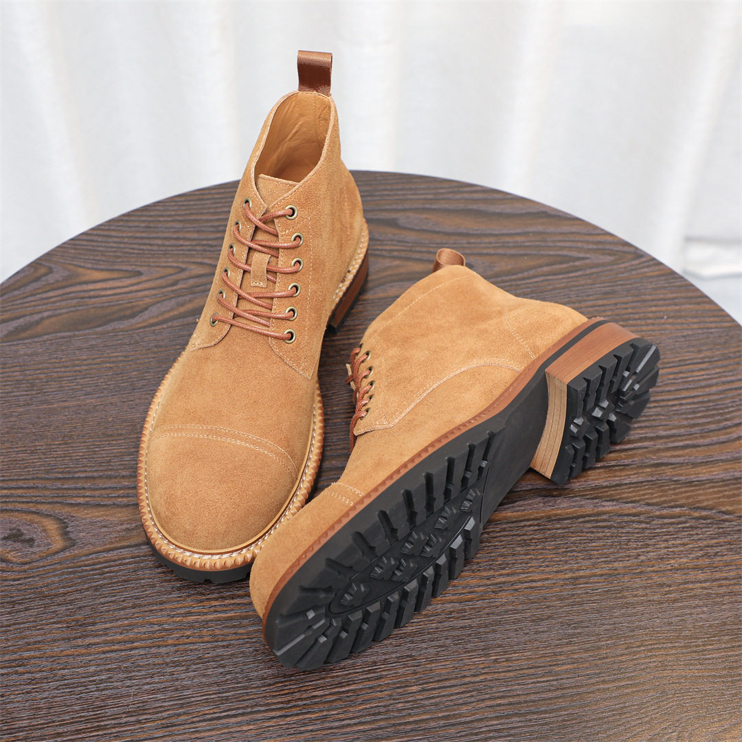 2026中帮马丁靴男式翻毛牛皮手工三接头英伦复古风厚底系带工装靴