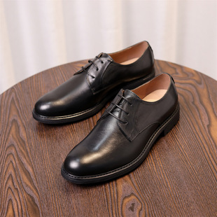 春新潮商务正装皮鞋男式头层牛皮实木跟系带款宴会婚礼新郎德比鞋