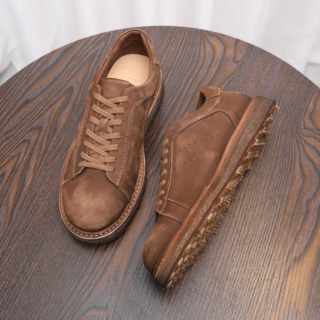 2026春新款个性德训鞋男式水洗牛皮手工固特异厚软底运动休闲板鞋