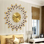 孔雀客厅钟表挂钟现代简约家用创意卧室静音大时钟个性 饰石英钟 装