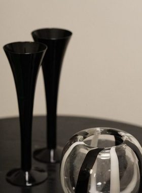 一枚橙 「孤品」现代黑色酒杯子黑色条纹摆件板房售楼部家居饰品