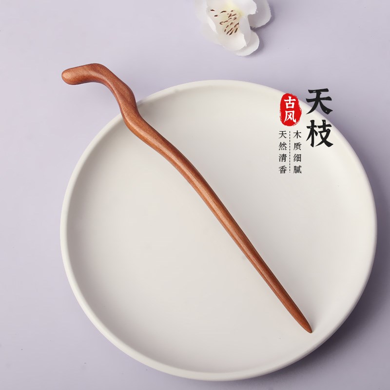 真桃木簪子雷击木发簪高级感新中式簪子女古风简约日常Z木簪盘发