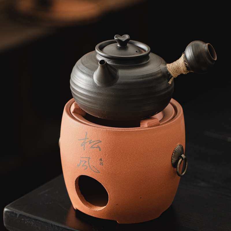 老岩泥砂铫煮茶壶户外炭炉跳盖烧水壶粉引工艺煮茶器电陶炉专用壶