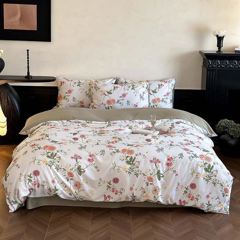 新中式田园花卉60支天丝棉磨毛数码印花被套家用1.8m床上用品套