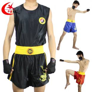 散打拳击训练服泰拳服装绣龙散打比赛服三色可选