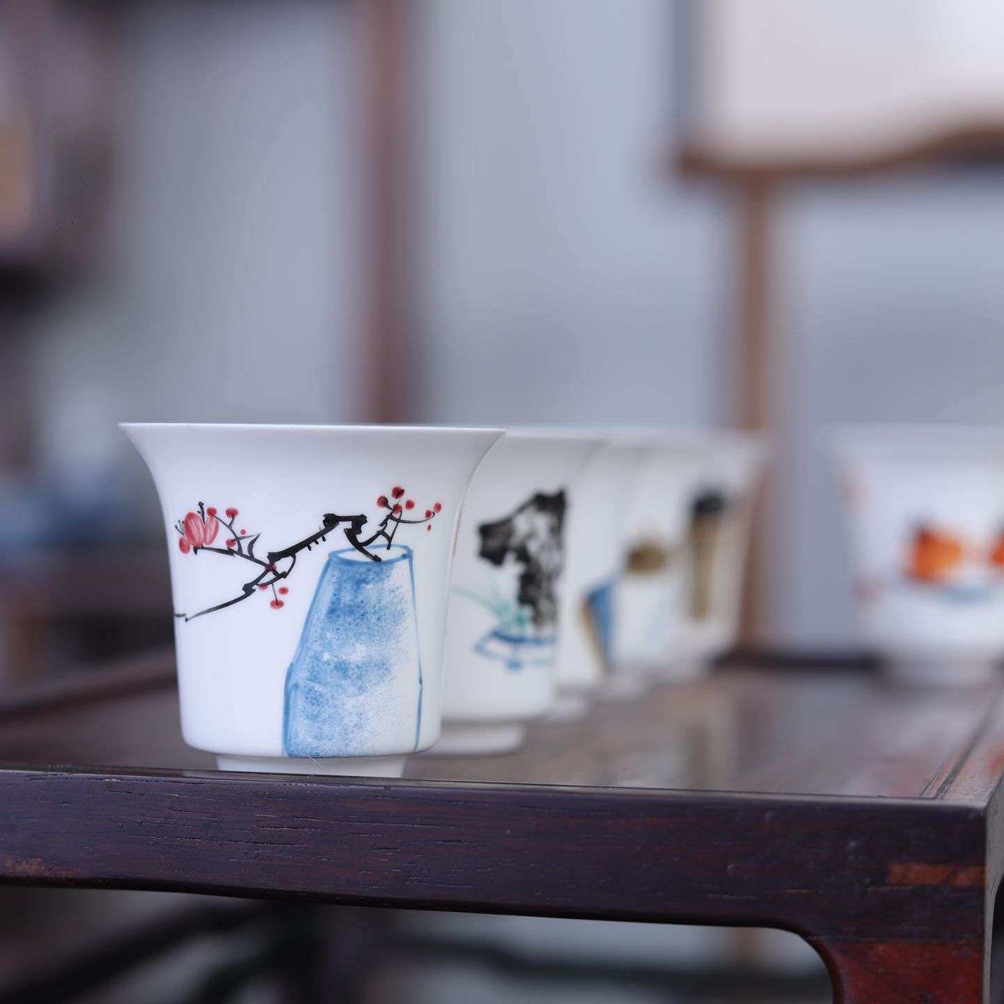 亦紫陶潮汕功夫杯陶瓷茶杯手绘清供品茗杯小茶碗薄胎骨瓷小马蹄杯
