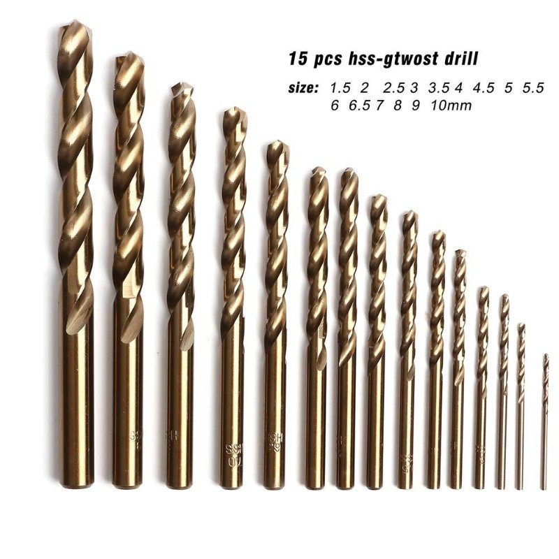 15件套1.5-10mmM35含钴高速钢全磨烤黄直柄麻花钻套装 不锈钢开孔,五金/工具,麻花钻,淘宝优惠券,粉丝福利购,淘宝优惠卷