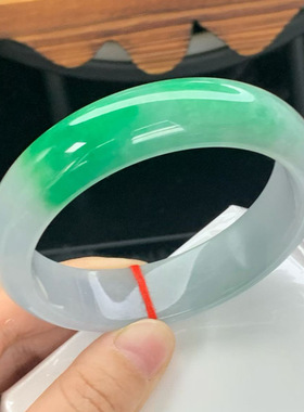 【顺丰包邮】缅甸种阳天然大圈口翡翠处理手镯一手玉镯冰糯半山水