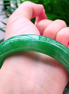 【带证】高品质珠宝翡翠玉冰糯种满阳绿缅甸翡翠手镯飘花玉镯轮胎