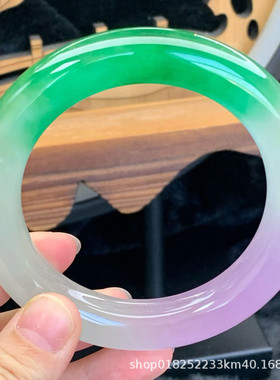 【顺丰包邮】缅甸天然大圈口春彩翡翠处理手镯一手玉镯冰糯精美