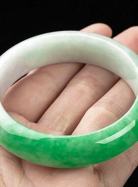 【带证】【天然玉石】缅甸翡翠手镯玉手镯玉镯女半山半水飘绿半绿