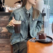 设计感 宽松短款 Poragomla美式 复古水洗做旧牛仔外套男女秋冬新款