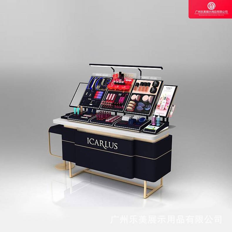 广州厂家直销制作超市商场店铺化妆品护肤品木质货柜展示柜台货架