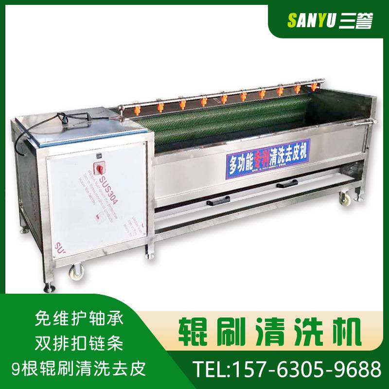 SY-2000葛根清洗机砂辊硬毛刷去皮机 根茎类产品加工设备
