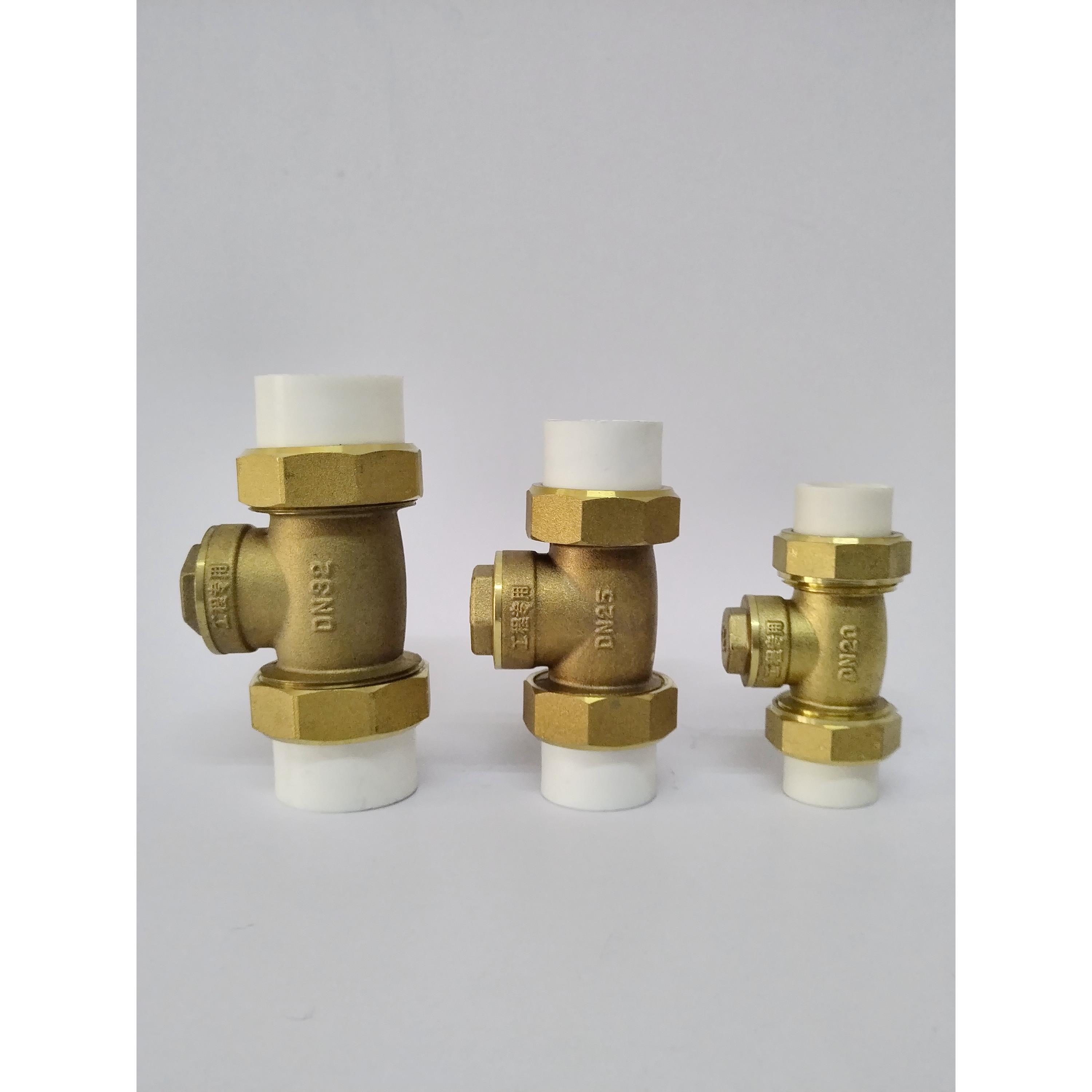 PPR双活接止回阀1寸卧式单向阀25热熔逆止阀黄铜立式改装水管配件