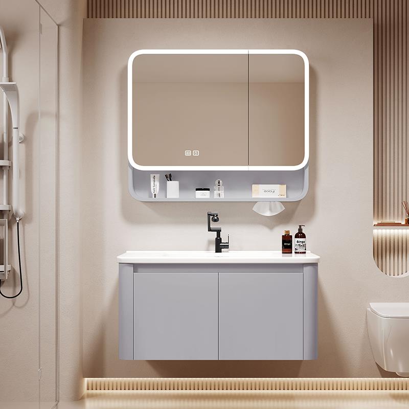 现代太空铝洗漱台浴室柜组合陶瓷一体卫生间洗脸洗手盆柜美妆镜柜