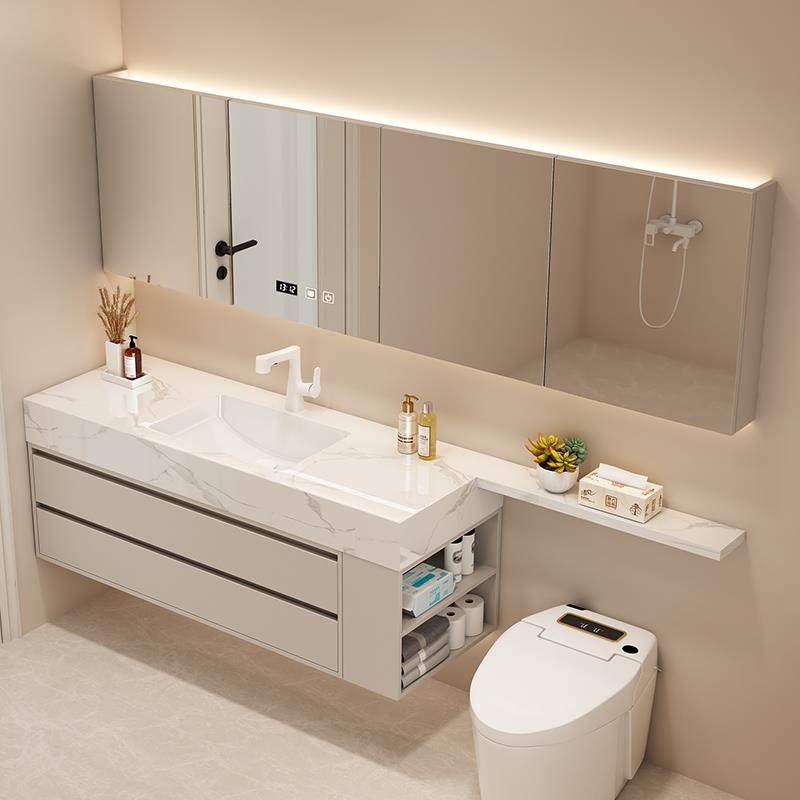 岩板无缝拼接陶瓷一体盆浴室柜组合卫生间洗漱台洗手台洗脸池智能