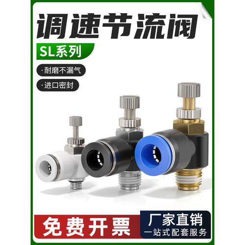 气动气管可调快速接头SL8-02气缸节流阀SL4/6/10/12-03/04调速阀