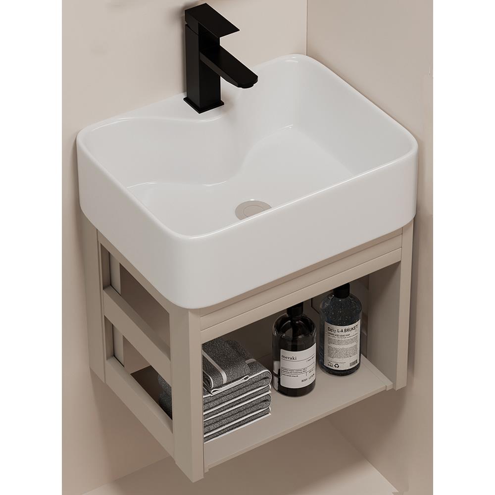 小户型防水太空铝挂墙式陶瓷洗手盆柜卫生间阳台简易洗脸盆洗漱池