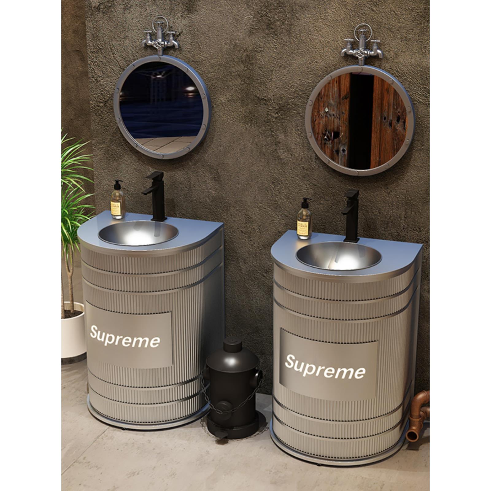 工业风酒吧复古油桶创意立柱盆商用洗漱台家用厕所落地一体洗手池