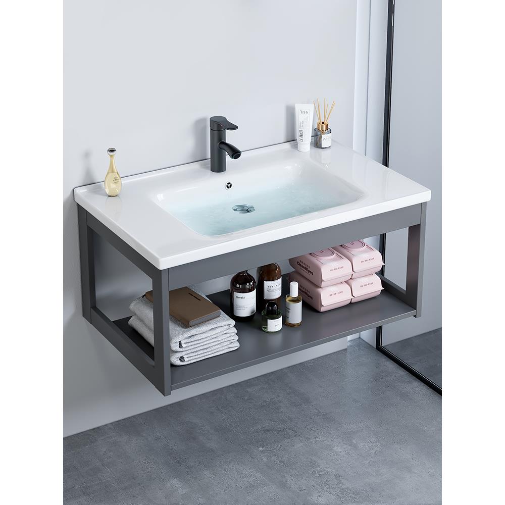 简易挂墙式小户型陶瓷一体洗手盆家用洗脸盆柜组合卫生间洗漱台池