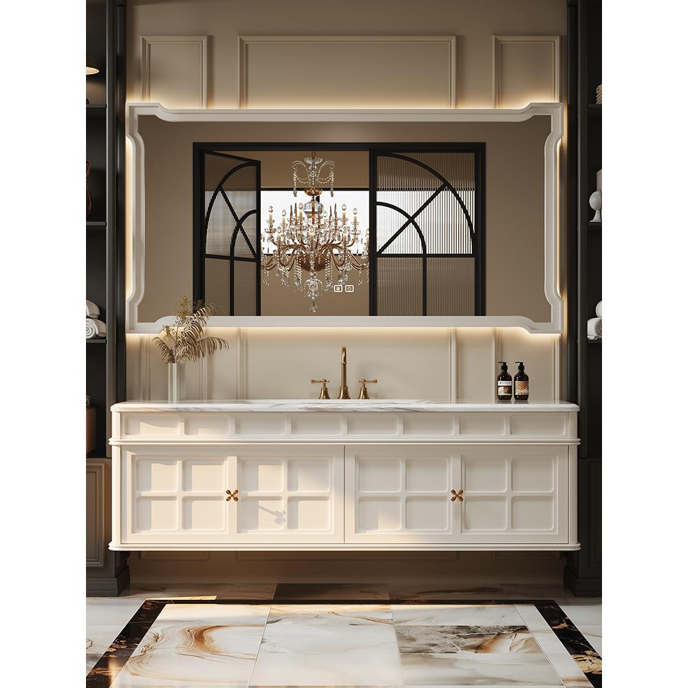 25原橡木法式覆古浴室柜组合浴室洗脸盆柜奶油风格浴室柜