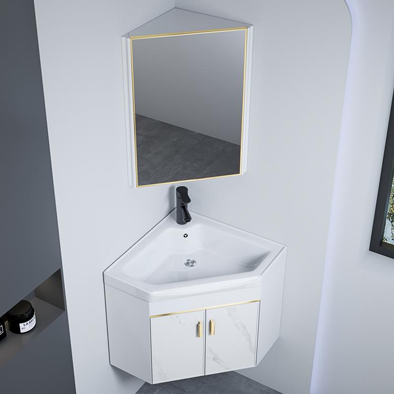 新款小户型挂墙式洗手盆三角形浴室柜组合陶瓷迷你洗脸盆转角阳台