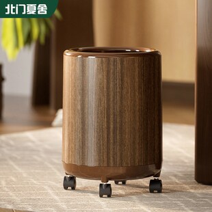 垃圾桶家用客厅轻奢高档带盖带轮子木纹2025新款高颜值办公室专用