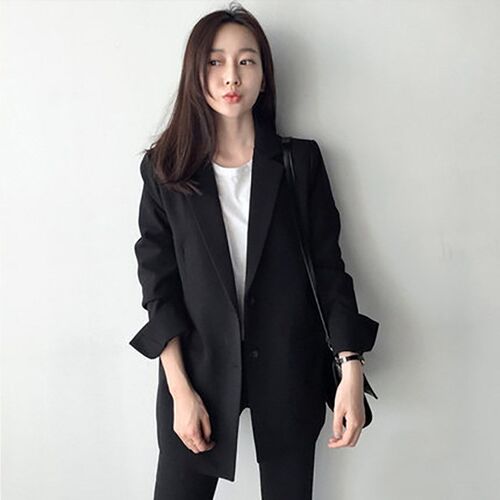 2024春秋西装外套女韩版修身两粒扣女士西服中长款职业装外套