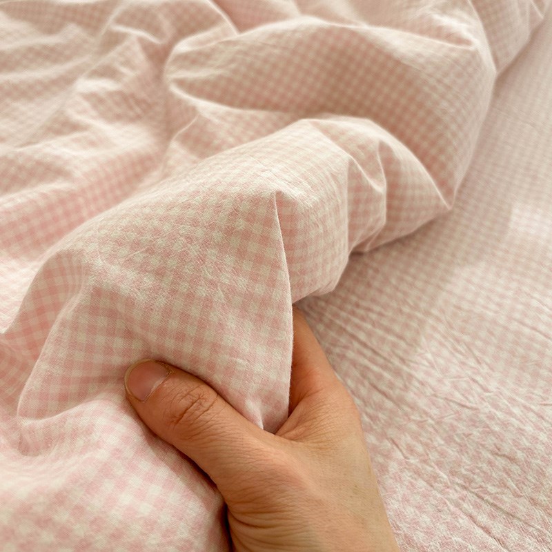 水洗棉迷你浅粉格m日式床单单件全棉被单纯色格子被套可配三四件