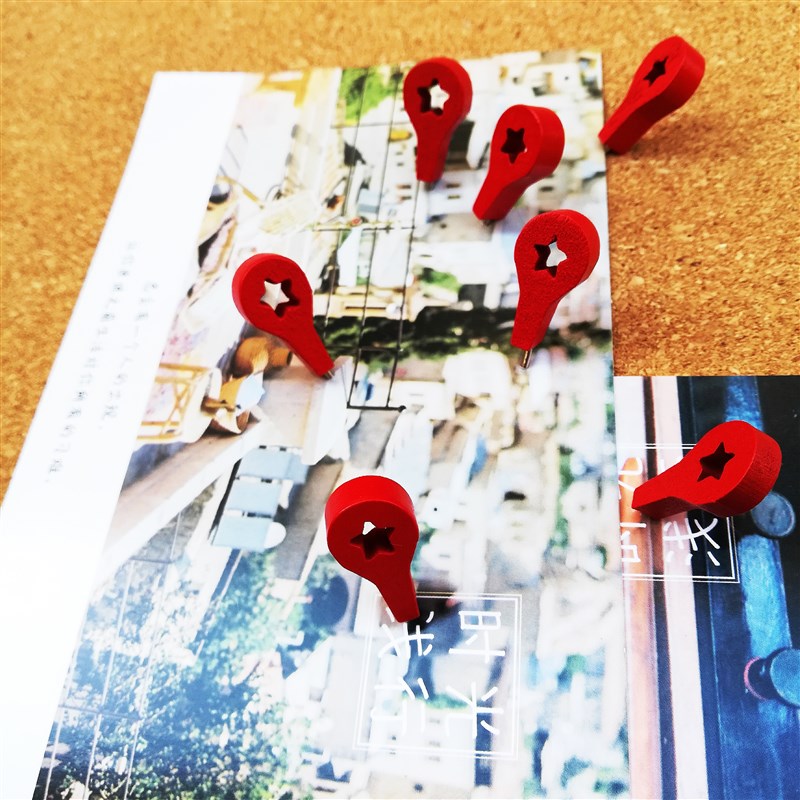 10个 星标图钉 l红色立体木制地图标注软木板图钉创意照片墙装饰