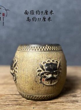 天然青石仿古做旧纯手工缠枝莲花承壶小石鼓中式茶室案头空间摆件