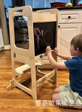 实木带黑板梯宝宝洗手凳蒙氏学习塔婴儿攀爬椅多功能儿童垫脚凳