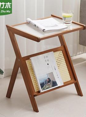 沙发边茶几轻奢小户型小桌子茶水间移动茶台客厅家用简约玻璃角几