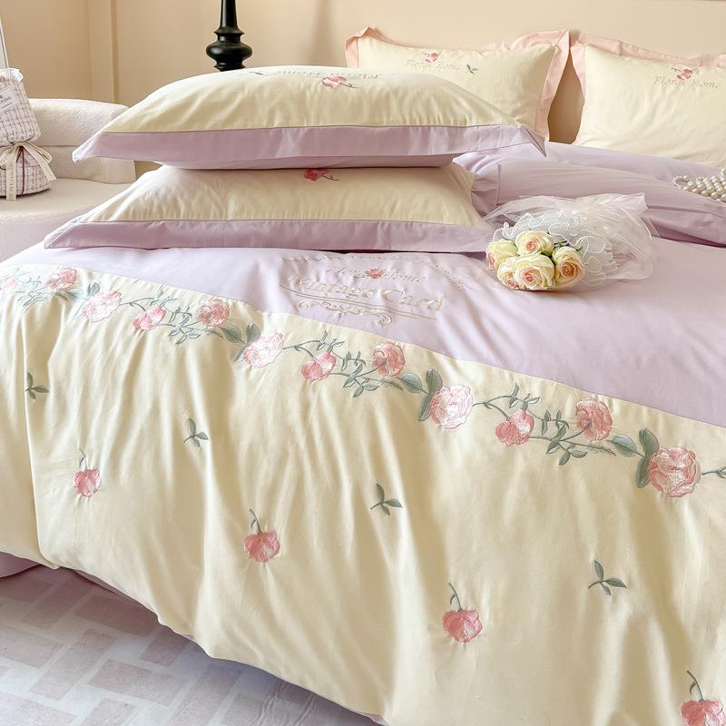 小清新100支纯棉高级感磨毛四件套秋冬全棉加厚被套床笠床上用品4