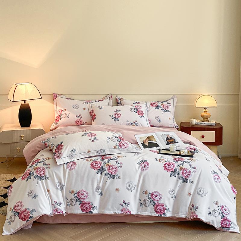 轻奢全棉加厚磨毛数码印花床上四件套纯棉被套花边床单款团购