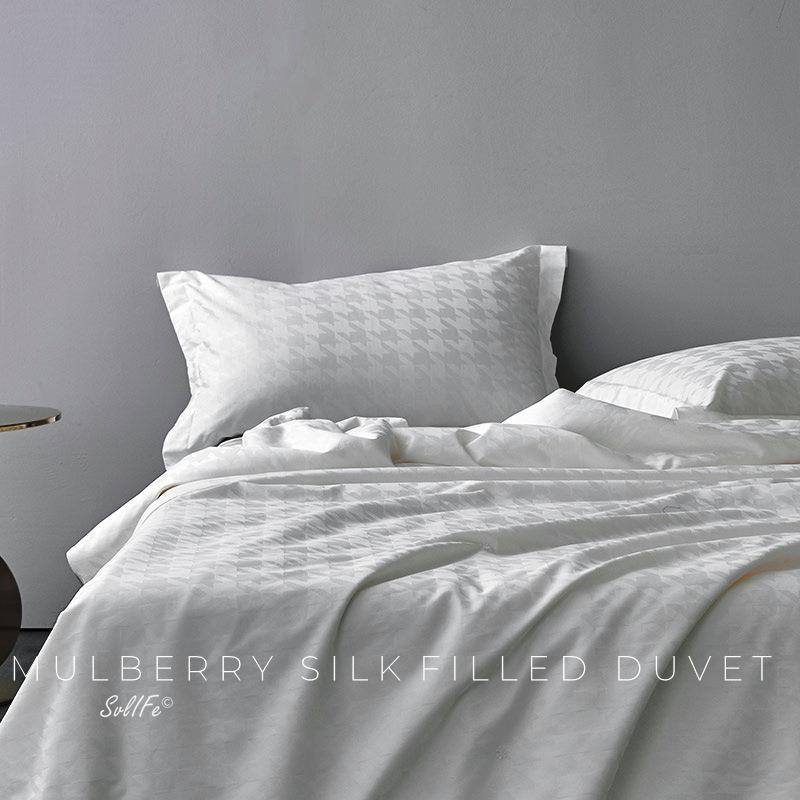 SILK100支全棉匹马棉双宫桑蚕丝被子高端手工提花蚕丝被芯子母被