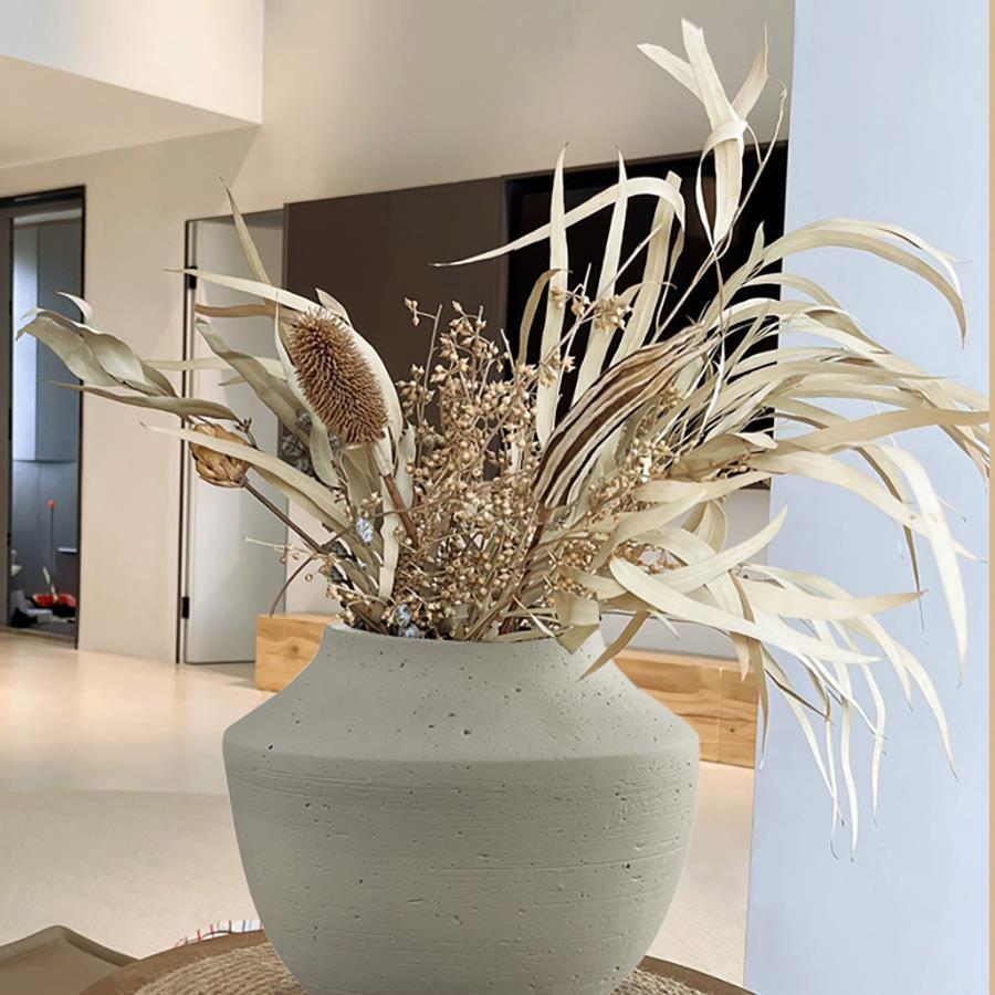 粗陶花器复古陶罐大口径陶土陶瓷花瓶摆件白色绿植插花日式花新款