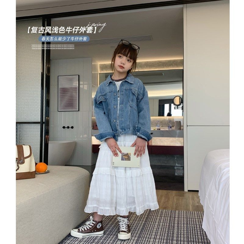 女大童韩版短款牛仔衣2024春秋童装青少年时尚翻领夹克衫休闲外套,童装/婴儿装/亲子装,普通外套,淘宝优惠券,粉丝福利购,淘宝优惠卷