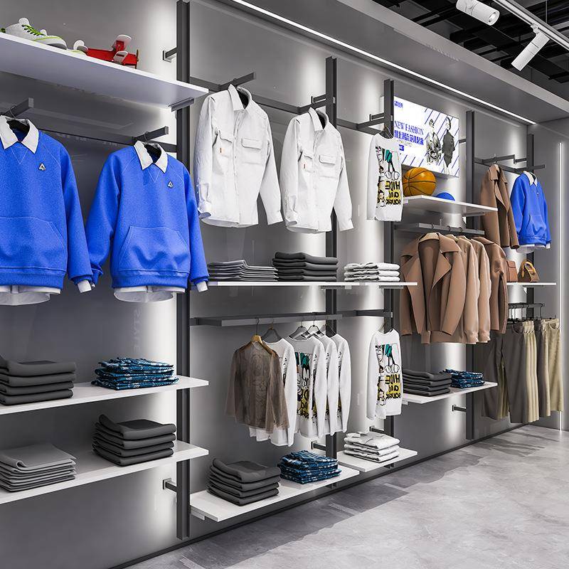 极简男装货架墙壁挂衣架子直播专用带灯男服装店展示架陈列架上墙