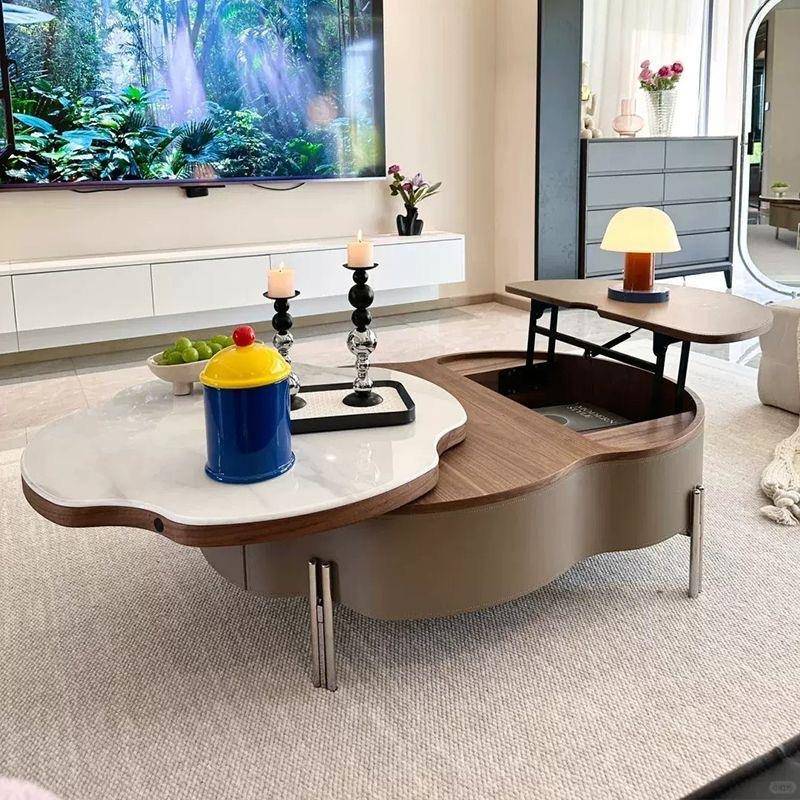 新款意式极简小户型家用客厅升降现代马鞍创意高级微晶石组合茶几