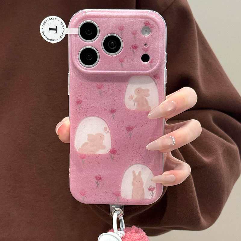 钰锴 ins韩系小众粉紫色花朵兔子适用苹果17ProMax手机壳iphone15新款16pro少女13双层15pro全包14防摔保护套
