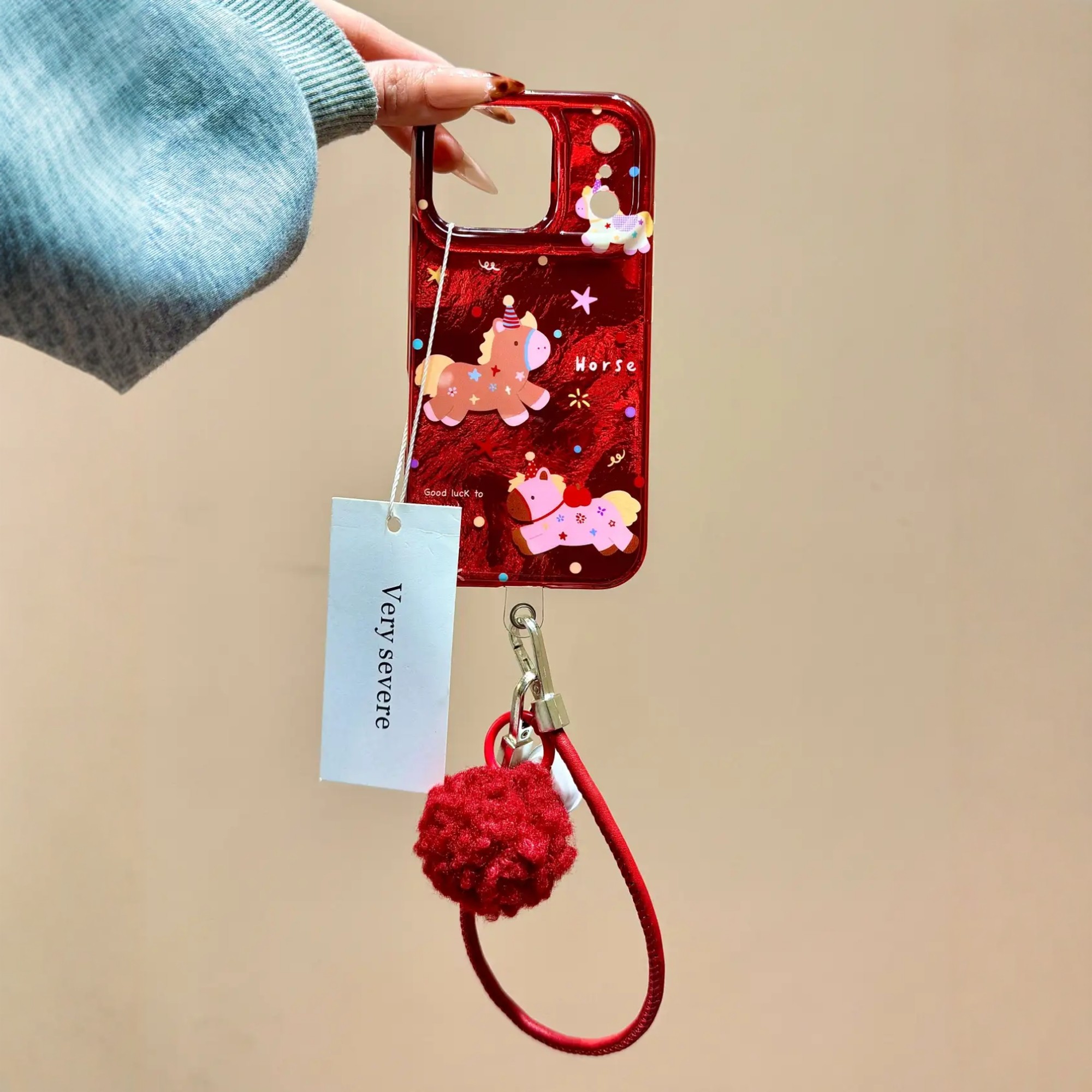 钰锴 新年ins红色锡纸纹彩色波点小马适用苹果17ProMax手机壳iphone15新款16pro女13手拎绳15pro防摔保护套14,3C数码配件,手机保护套/壳,淘宝优惠券,粉丝福利购,淘宝优惠卷