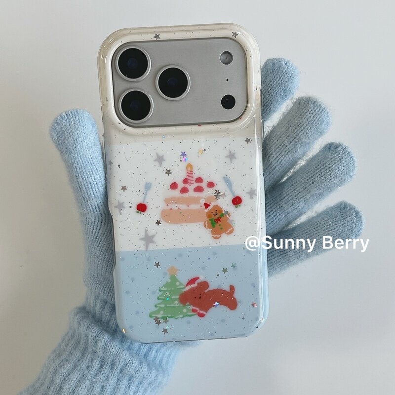 钰锴 韩系冬日拼接可爱圣诞树小狗姜饼人适用苹果17ProMax手机壳iphone15新款16pro女款13/15pro防摔保护套14