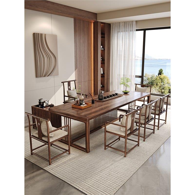 新中式实木茶桌南美胡桃木茶台办公室白蜡木泡茶桌椅组合全实木