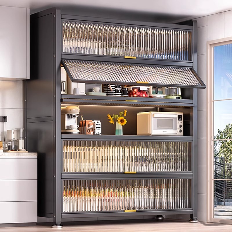 厨房置物架多功能防尘架子多层储物E柜碗碟橱柜微波炉储物柜收纳