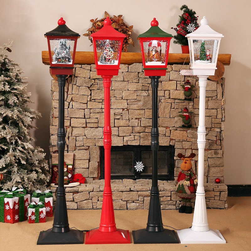 圣诞节装饰电动j音乐飘雪路灯下雪灯商场橱窗家用客厅场景布置摆