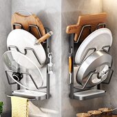 锅盖架子壁挂式 免打孔厨房置物架多功能家用放置砧板多层菜板收纳