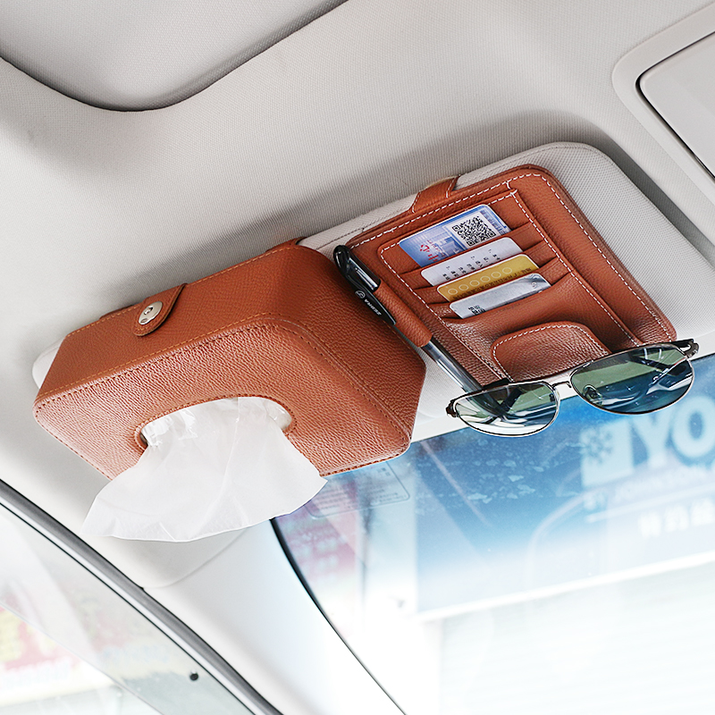 汽车纸巾盒车载遮阳板收纳多功能A车内眼镜夹卡片袋卡包票据证件